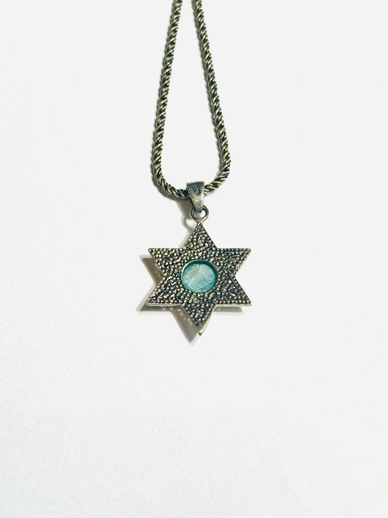 Star of David Pendant with Roman glass, 925 silver, Jewish gift, Bat Mitzvah gifts, Jewish Star, Star of David Necklace, magen david