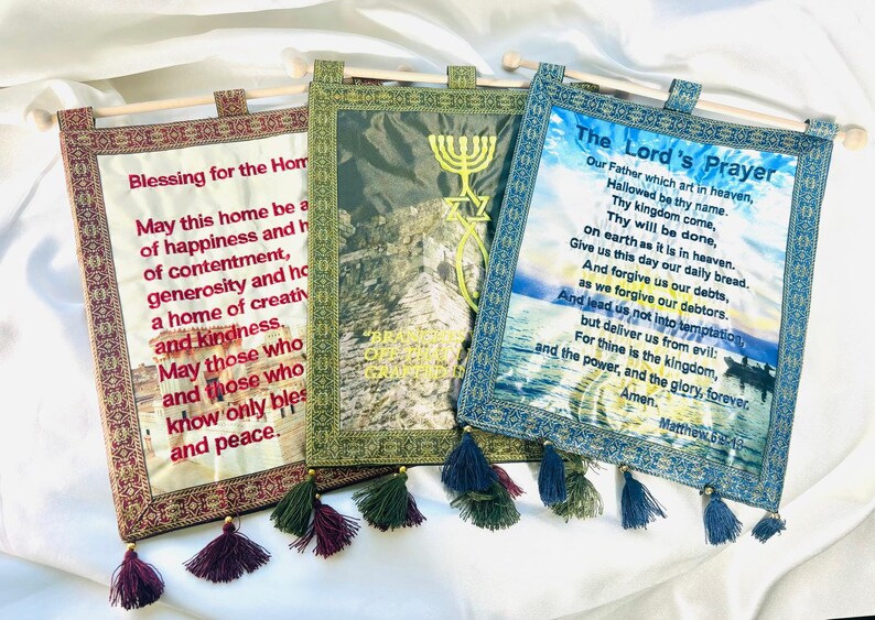 The Lord Prayer, home banner, christian gifts, home decor, Handcrafted in Israel, christian banner, church banner, religious banner, prayer
