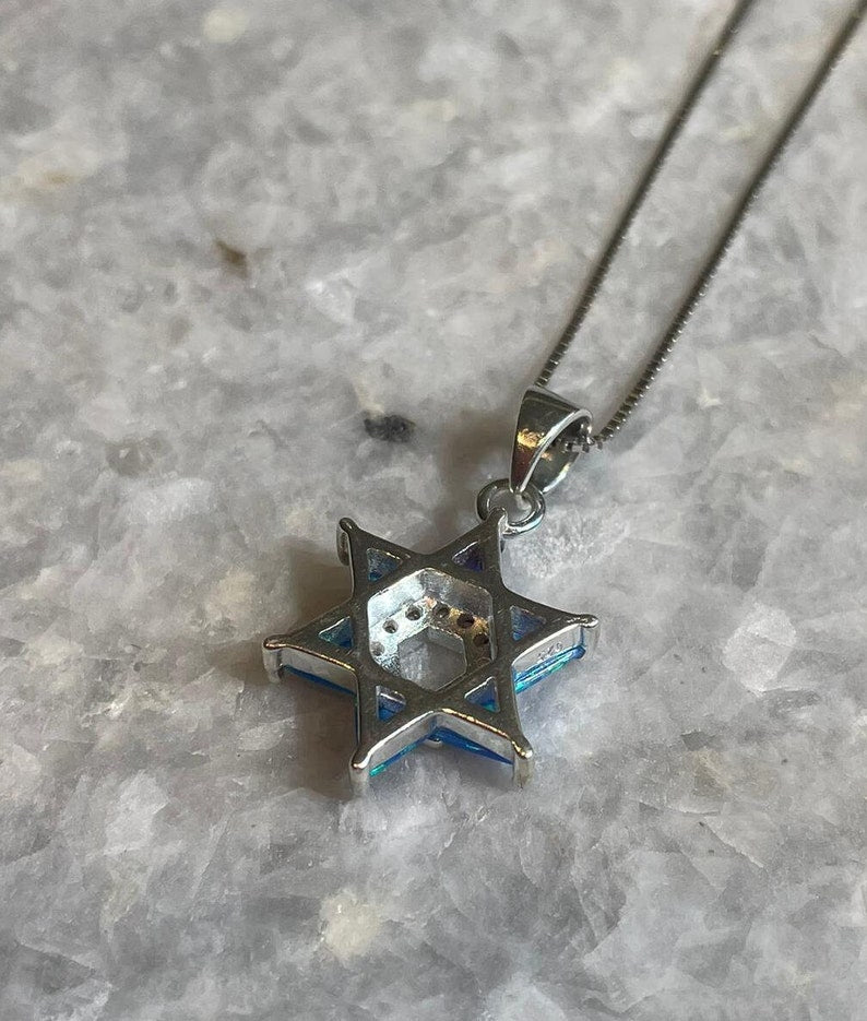 opal necklace, star of david necklace, 925 Silver, opal necklace, jewish jewelry, jewish star, bat mitzvah gift, silver necklace, blue opal