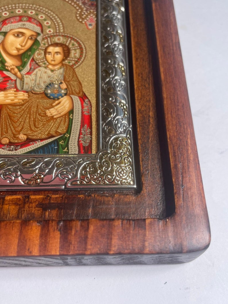 Virgin Mary of Passion, Orthodox icon gift, Handmade icon on natural wood, Christmas Gift, baby Jesus, Romantic jewelry, Valentines Day