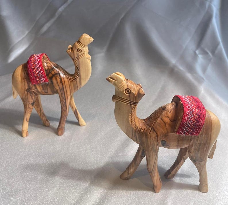 Olive Wood camel, Authentic olive wood camel with red saddle hand made in Bethlehem holy land, Handmade olive wood, Olive Wood arts