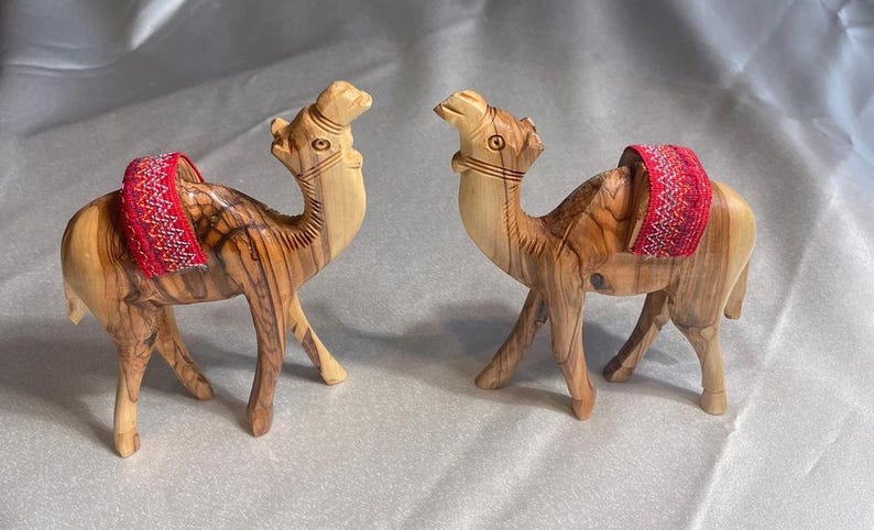 Olive Wood camel, Authentic olive wood camel with red saddle hand made in Bethlehem holy land, Handmade olive wood, Olive Wood arts