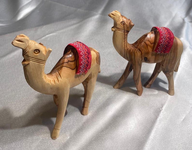 Olive Wood camel, Authentic olive wood camel with red saddle hand made in Bethlehem holy land, Handmade olive wood, Olive Wood arts