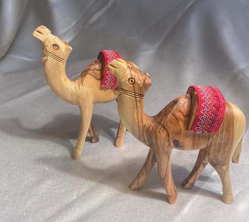 Olive Wood camel, Authentic olive wood camel with red saddle hand made in Bethlehem holy land, Handmade olive wood, Olive Wood arts