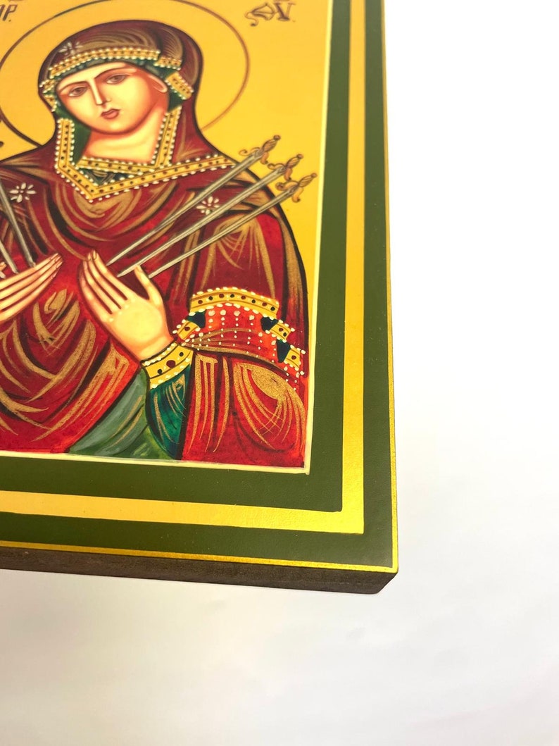 Panagia of Seven Swords, orthodox icon, Handmade icon on natural wood, Christmas Gift, christian gift, Christian wood icons, christian