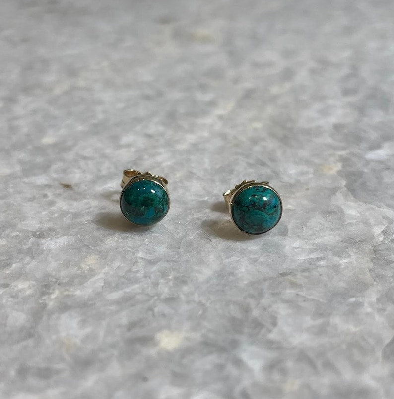 Genuine Eilat Stone Earrings, 14K gold, king Solomon stone, gold eilat jewelry, gift for her, stud earrings, jewish jewelry gift, gold stud