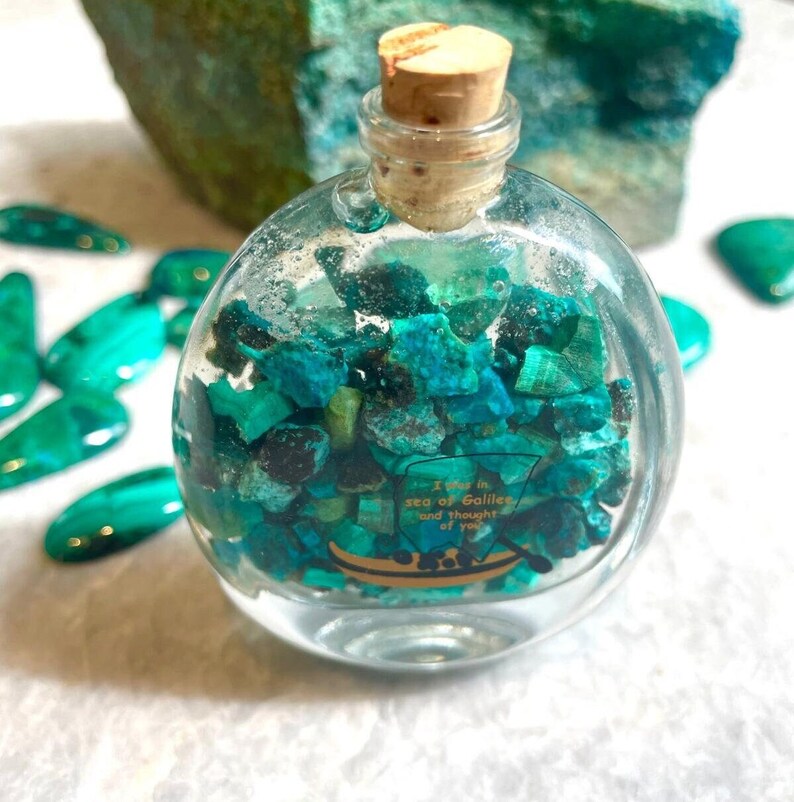 Vial with Rare Eilat Stones Gemstone, Crystal Israel, King Solomon, Mine Rough Timna, rare eilat stone, Rough Eilat Stone, Jesus boat
