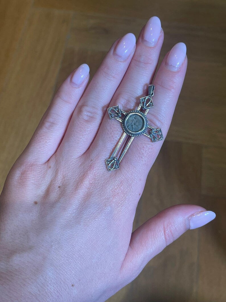 The widow mite coin cross necklace, 925 silver, Handmade jewelry, Handmade pendant, Coin Cross, gift for him, mite necklace, mite coin