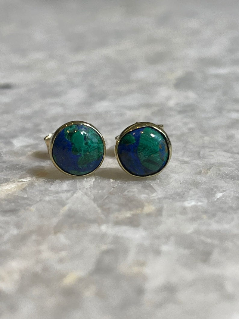 Genuine Eilat Stone Earrings, 14K gold, king Solomon stone, gold eilat jewelry, gift for her, stud earrings, jewish jewelry gift, gold stud