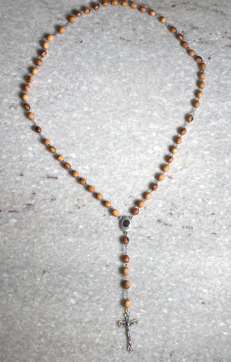 Rosary beads made at the Holy Land with Crucifix, rosary beads, rosary beads olive wood, first communion, soil from the holy land