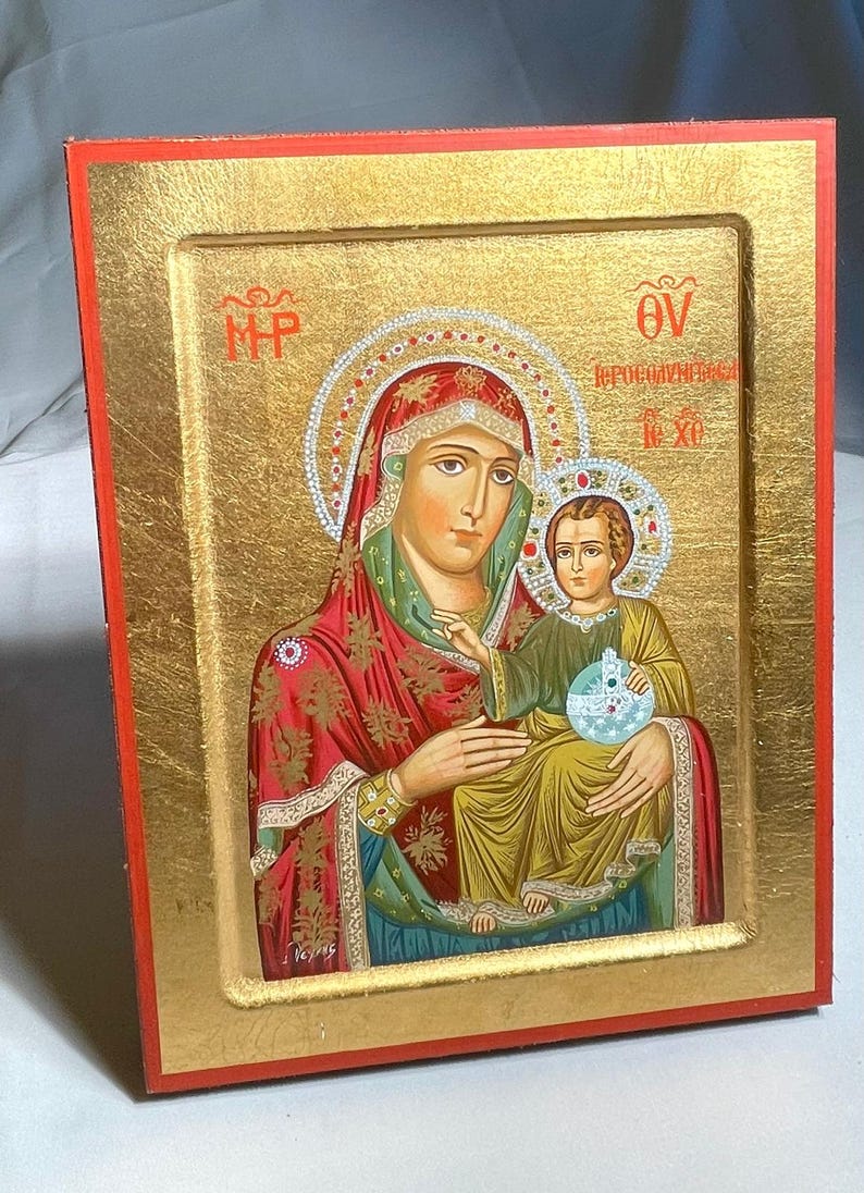 Virgin Mary Icon, Child Jesus icon, Handmade icon on natural wood, Christmas Gift, christian gift, , Christian wood icons, christian gifts