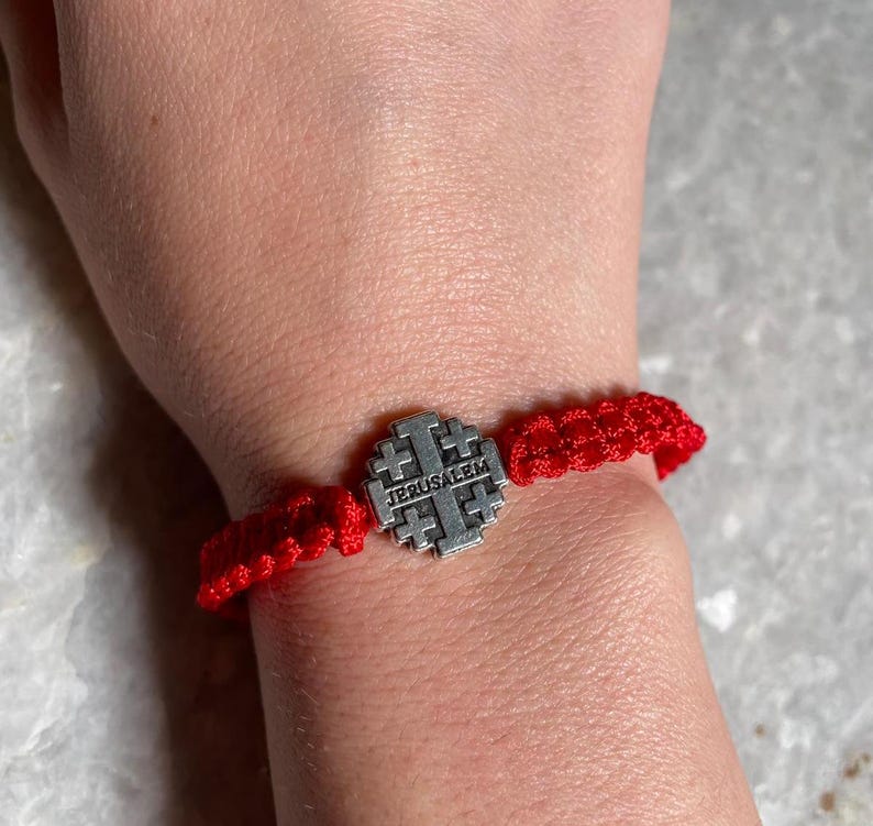 2 Red String Bracelets with Jerusalem Cross, Kabbalah Red Braided Bracelet, Cross Bracelets, Evil Eye Protection, Christmas gift