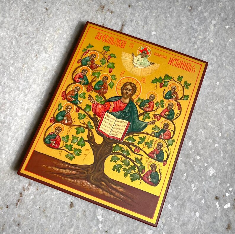 The Vine Tree, wood icon, Handmade icon on natural wood, Christmas Gift, christian gift, wood icon, christian gifts, Catholic icon