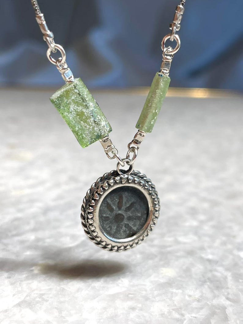 Authentic Widows Mite Coin necklace with roman glass, 925 Silver, roman glass necklace, Biblical jewelry, Ancient coin, hand made necklace