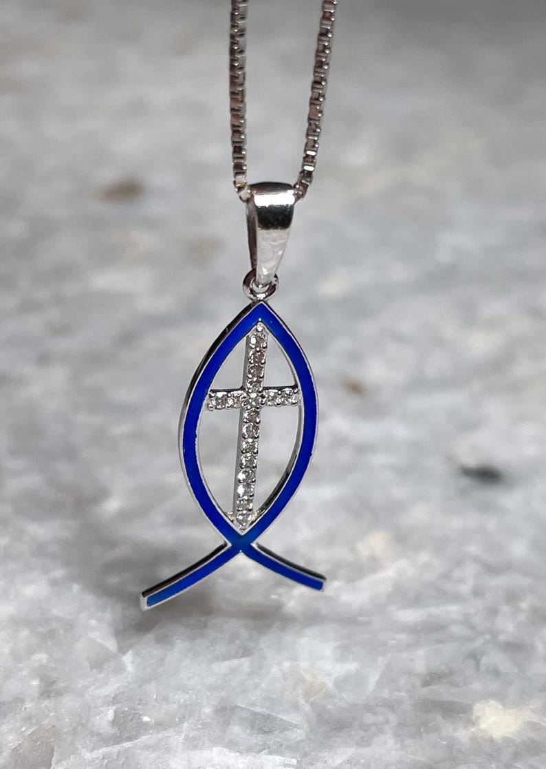 Diamond Messianic Pendant, 14 Gold, Messianic Jewelry, fish pendant, cross pendant, Gold Messianic Necklace, Messiah necklace, gift for her