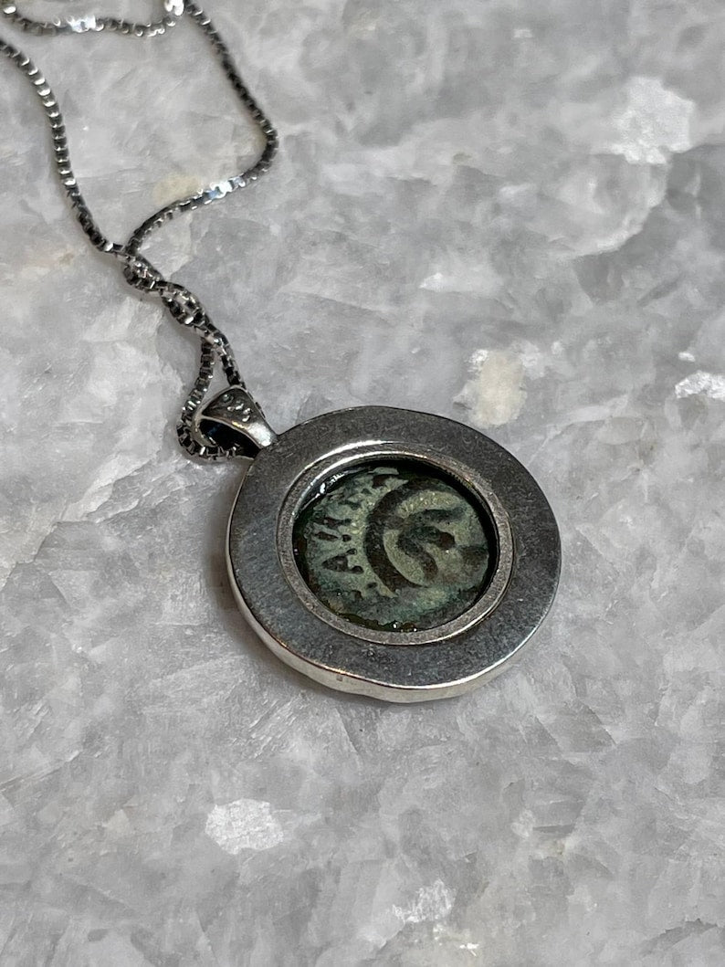Authentic Widows Mite Coin necklace, 925 Silver, handmade pendant, Biblical jewelry, Ancient coin necklace, Christmas gift, mite necklace