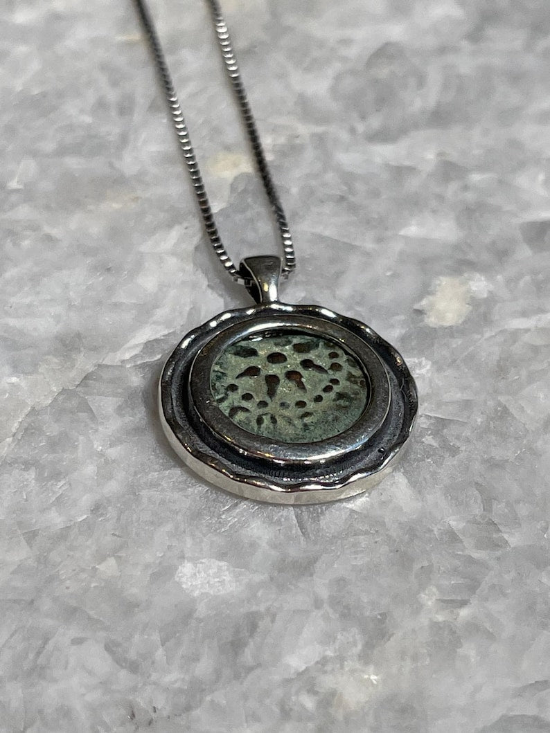 Authentic Widows Mite Coin necklace, 925 Silver, handmade pendant, Biblical jewelry, Ancient coin necklace, Christmas gift, mite necklace