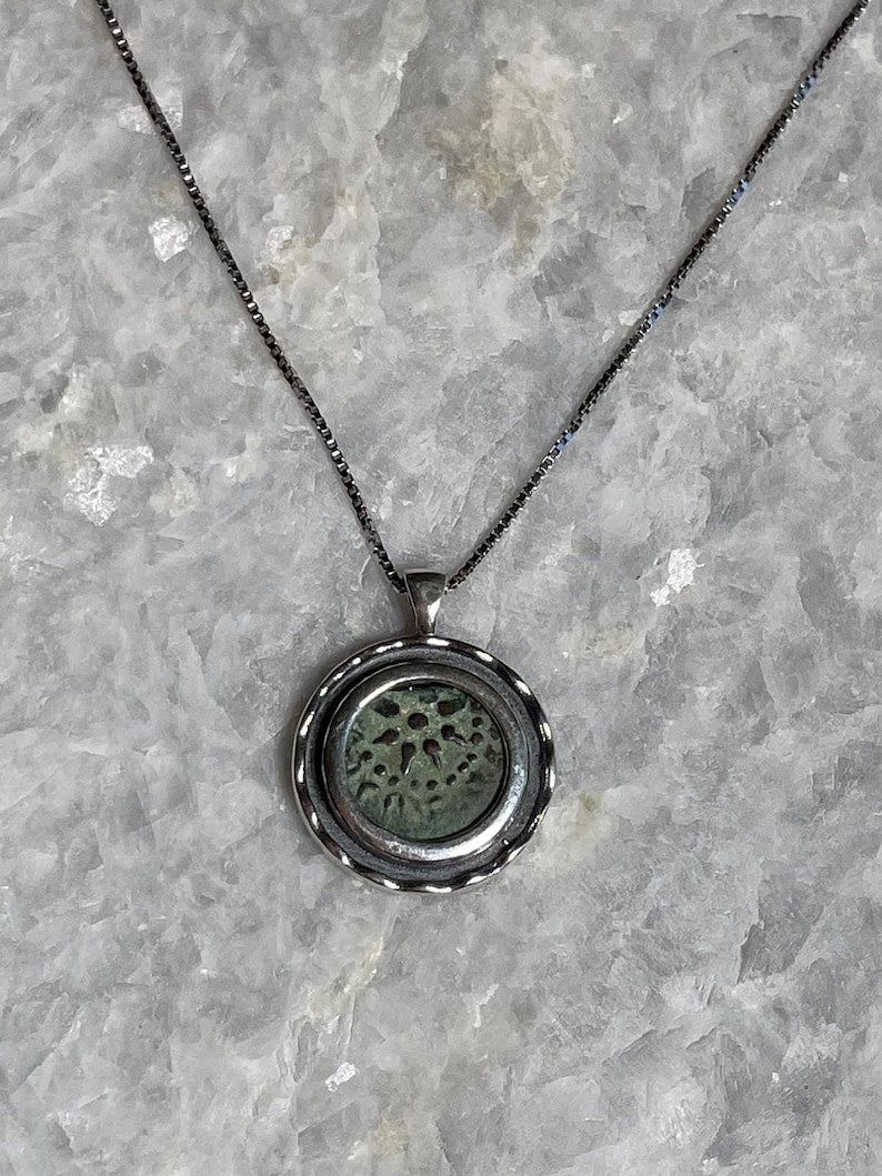 Authentic Widows Mite Coin necklace, 925 Silver, handmade pendant, Biblical jewelry, Ancient coin necklace, Christmas gift, mite necklace