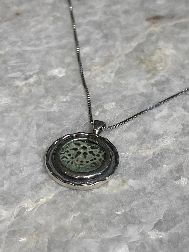 Authentic Widows Mite Coin necklace, 925 Silver, handmade pendant, Biblical jewelry, Ancient coin necklace, Christmas gift, mite necklace