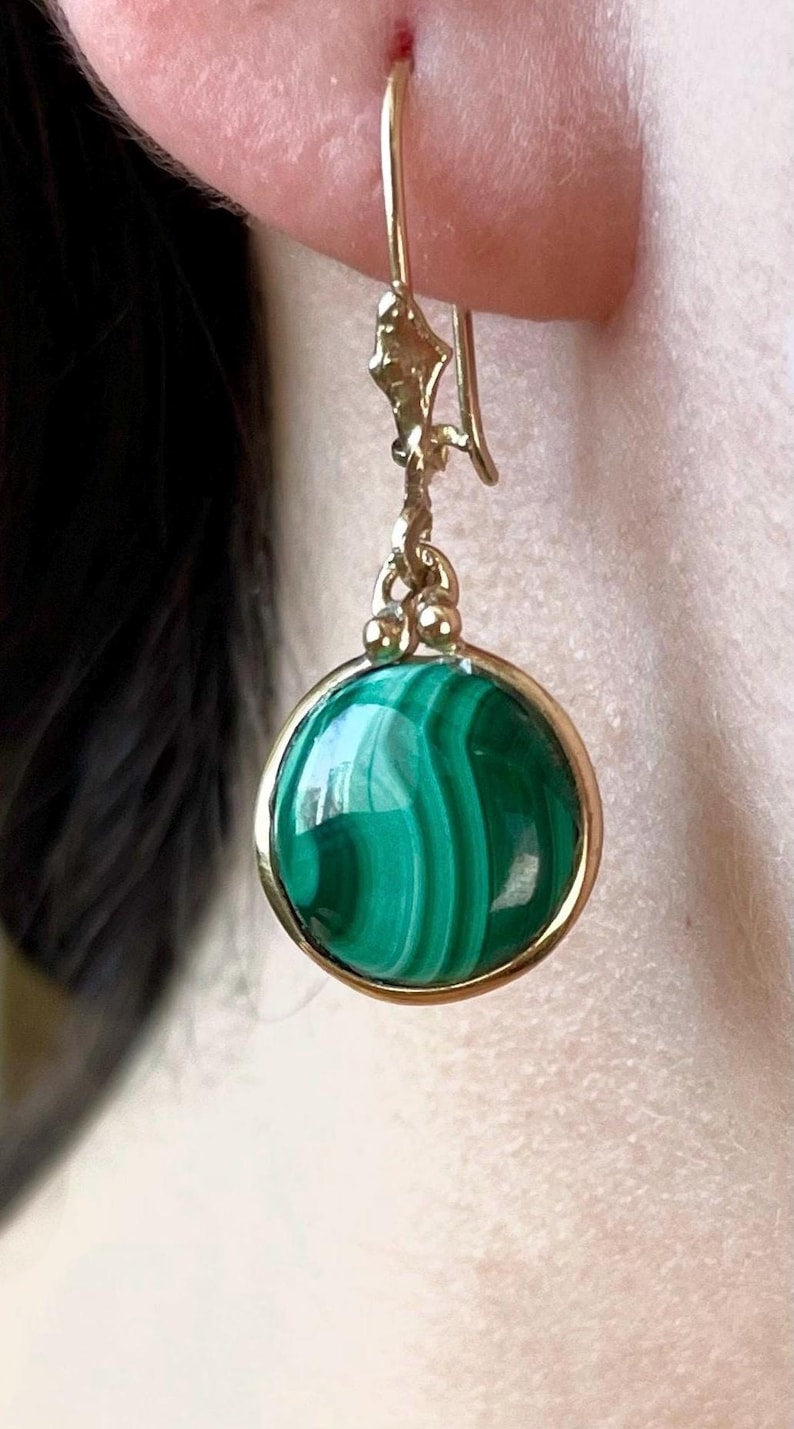 Malachite Stone Earrings, 14K gold, Malachite Gold Earrings, jewelry gift, Malachite Jewellry, natural stone earrings, handmade earrings