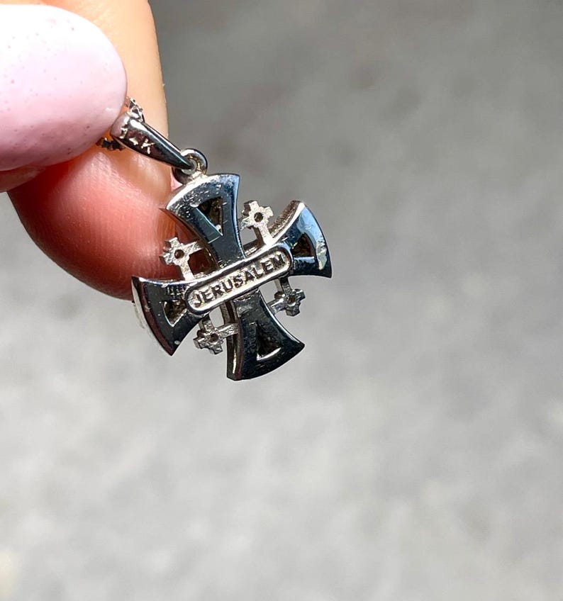 Jerusalem Cross Pendant With Diamond, 14K gold, Christmas gift, cross necklace, cross jewelry, gift for her, israeli jewelry, cross necklace