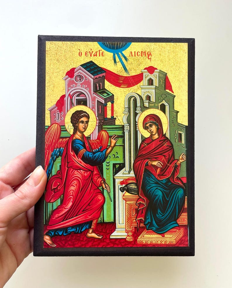 The Significance of the Annunciation of the Blessed Virgin Mary, Orthodox Icon, Handmade icon on wood, made in bethlehem