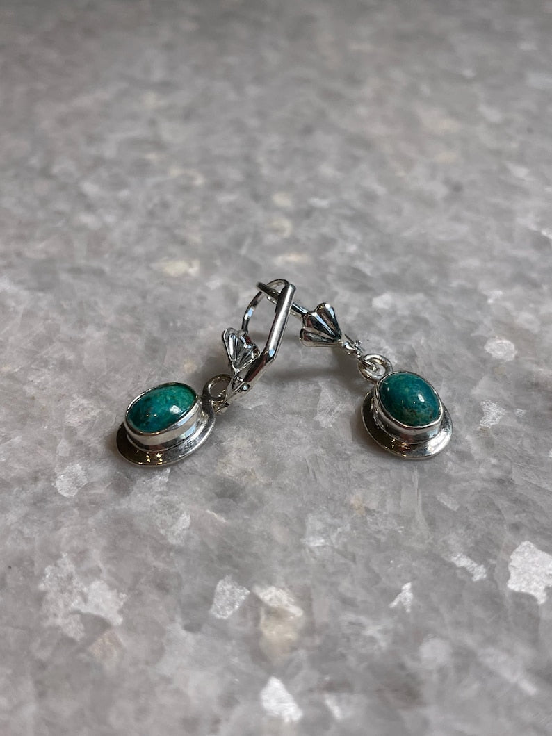 Genuine Eilat Stone Earrings, 925 Silver, turquoise earrings, king Solomon stone, natural Eilat jewelry, silver earrings, stone earrings