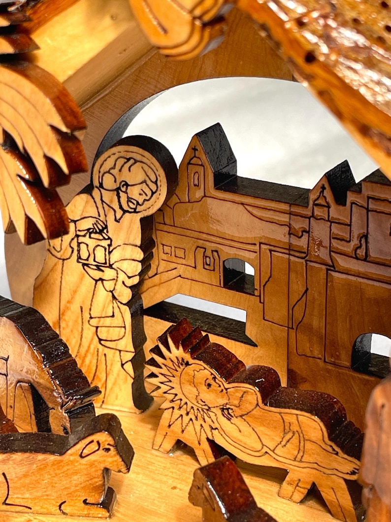 Small Nativity Scene In Cave Made of Olive Wood in Israel, Hand Carved, Handmade olive wood, Christmas Decor, Gift for Christmas, holyland