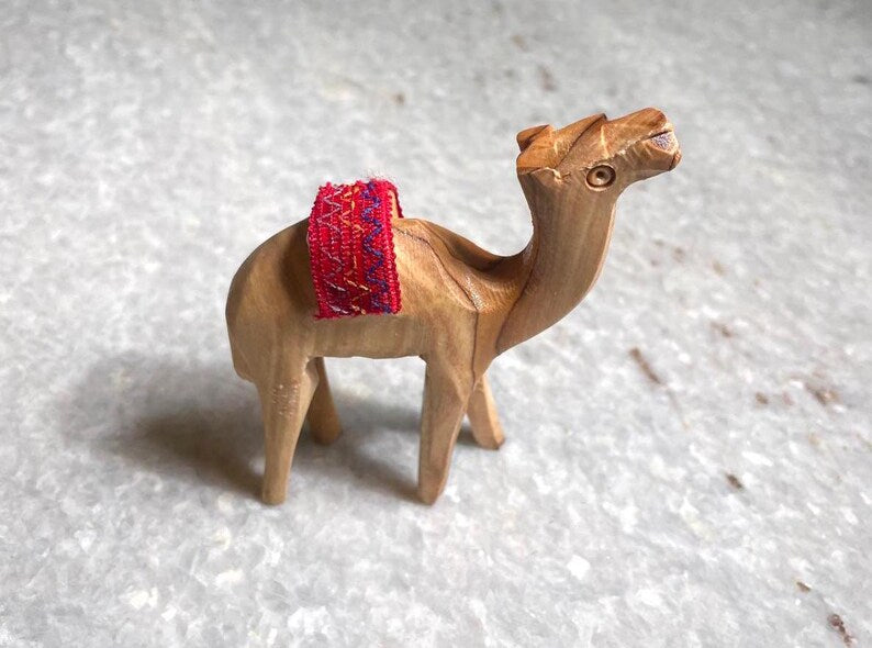 Olive Wood camel, Authentic olive wood camel with red saddle hand made in Bethlehem holy land, Handmade olive wood, Olive Wood arts