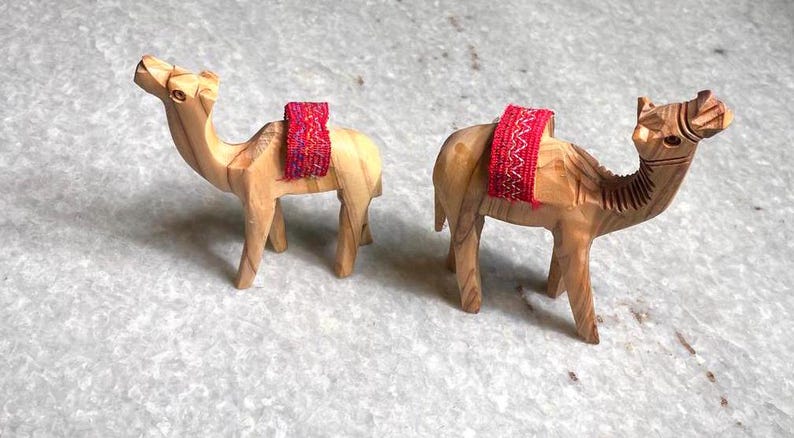 Olive Wood camel, Authentic olive wood camel with red saddle hand made in Bethlehem holy land, Handmade olive wood, Olive Wood arts