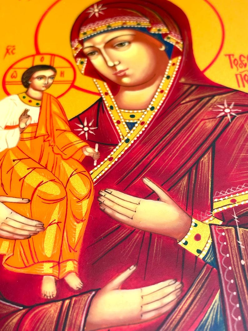 Virgin Mary of Passion, Orthodox icon, Handmade icon on natural wood, Christmas Gift, christian gift, theholyart, wood icon, christian gifts