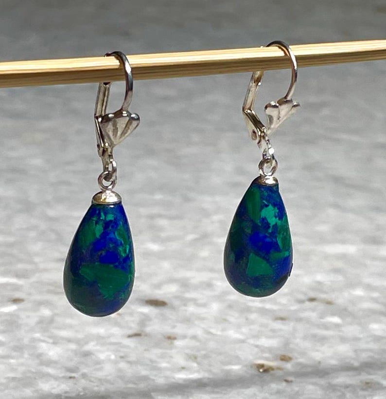 Genuine Eilat Stone dangling earrings, 925 Silver, king Solomon stone earrings, bat mitzvah gift, Jewish jewelry, natural Eilat stone jewel