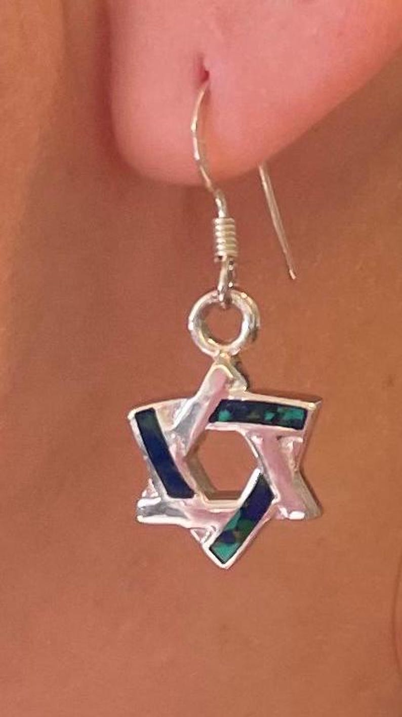Star of David Dangling Earrings with Eilat Stone, 925 Silver, king Solomon Stone Earrings, Bat Mitzvah Gift, Jewish jewelry, magen david