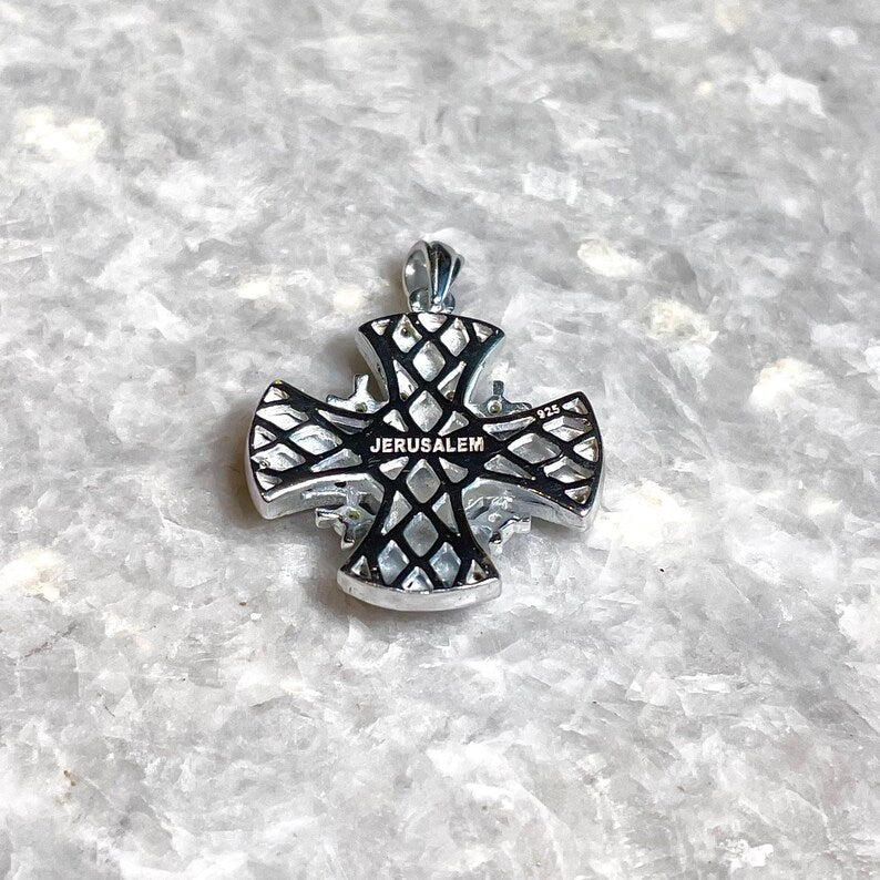 Jerusalem Cross Necklace, 925 silver, cross pendant, Zircon Cross, Silver Cross Necklace, Christian gift, Religious Gift, gift for him,