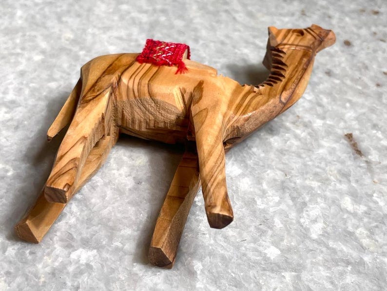 Olive Wood camel, Authentic olive wood camel with red saddle hand made in Bethlehem holy land, Handmade olive wood, Olive Wood arts