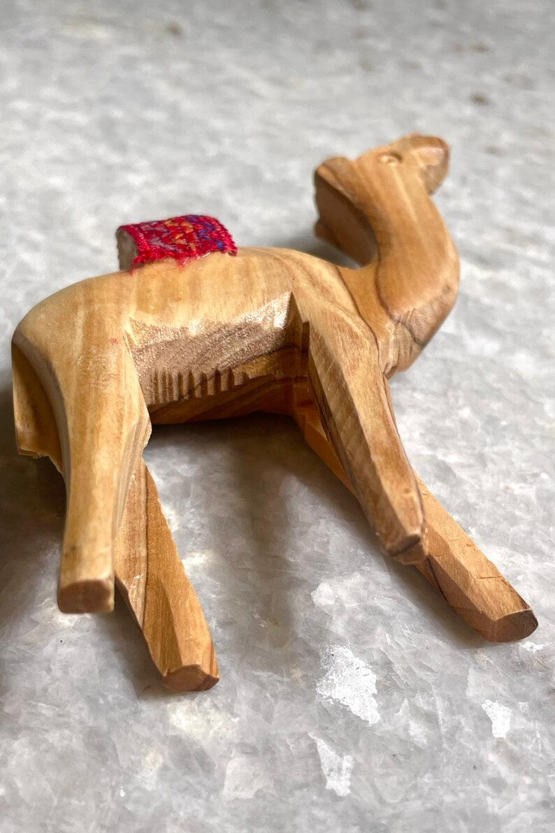 Olive Wood camel, Authentic olive wood camel with red saddle hand made in Bethlehem holy land, Handmade olive wood, Olive Wood arts