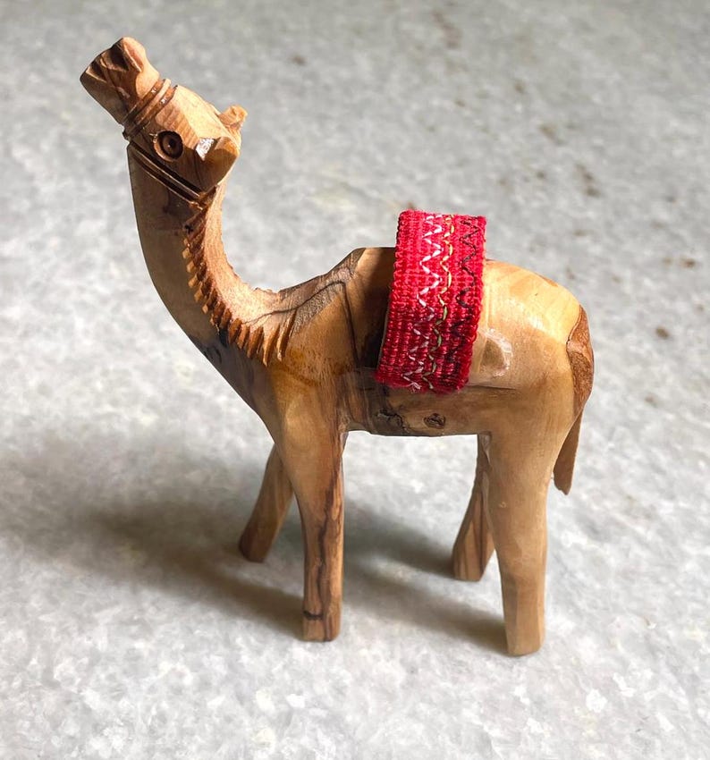 Olive Wood camel, Authentic olive wood camel with red saddle hand made in Bethlehem holy land, Handmade olive wood, Olive Wood arts