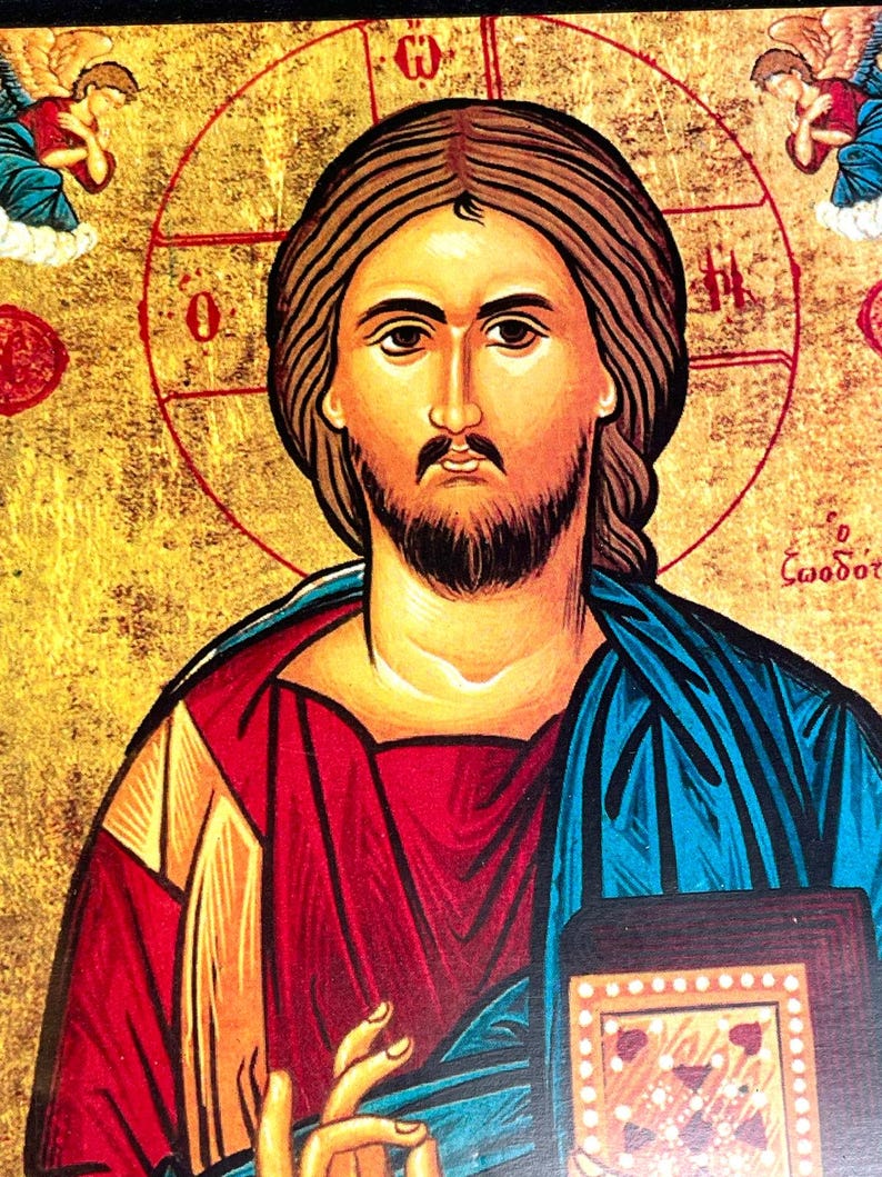 Christ the Teacher Icon With Sand From The Holy Land, handmade icon with soil, natural wood icon, christian gift , Orthodox icon, jesus icon