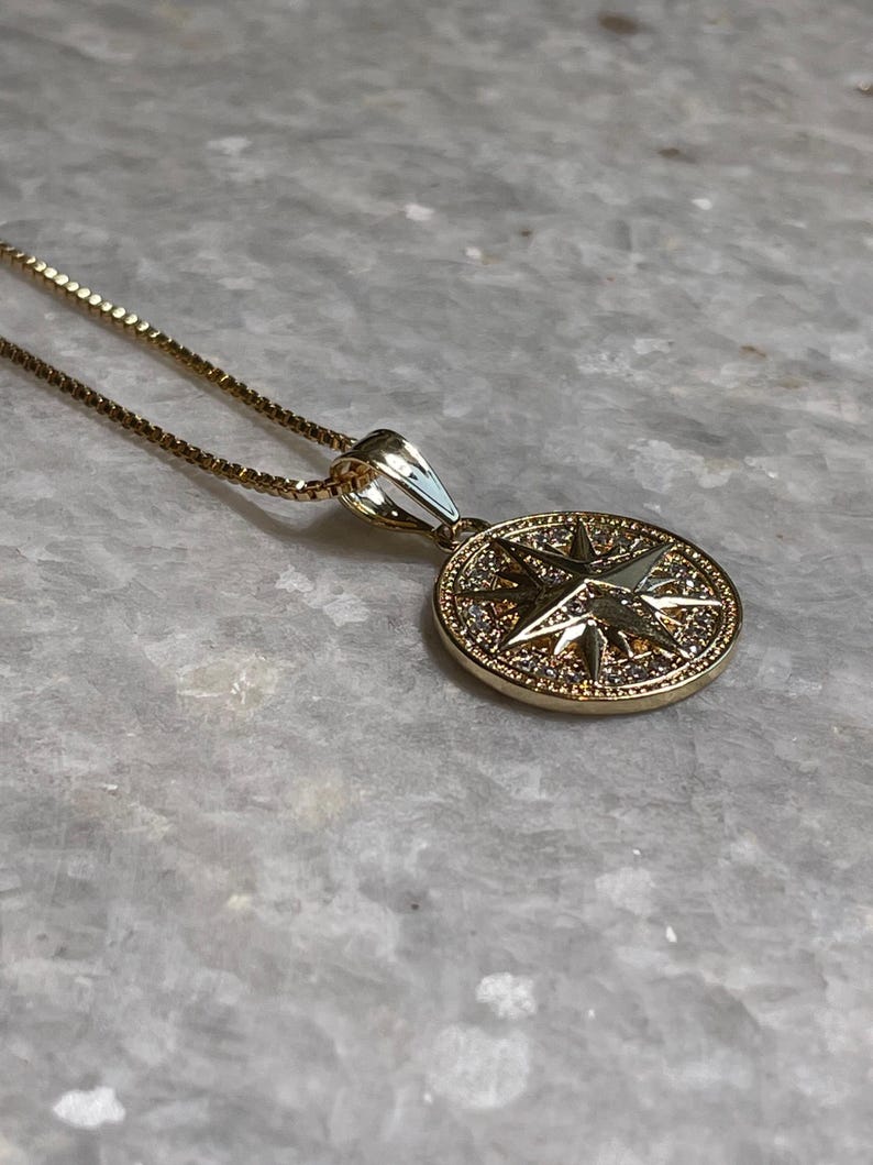 Gold Plated Star of Bethlehem Pendant, Gold Plated Compass Pendant , cross necklace, Bethlehem Star necklace, Christian jewelry gift