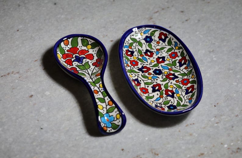 Ceramic Spoon Rest Plate, Handmade pottery, cermic plate, Kitchen decor, Spoon holder for kitchen, Judaica from Israel, Home Decor, New Home