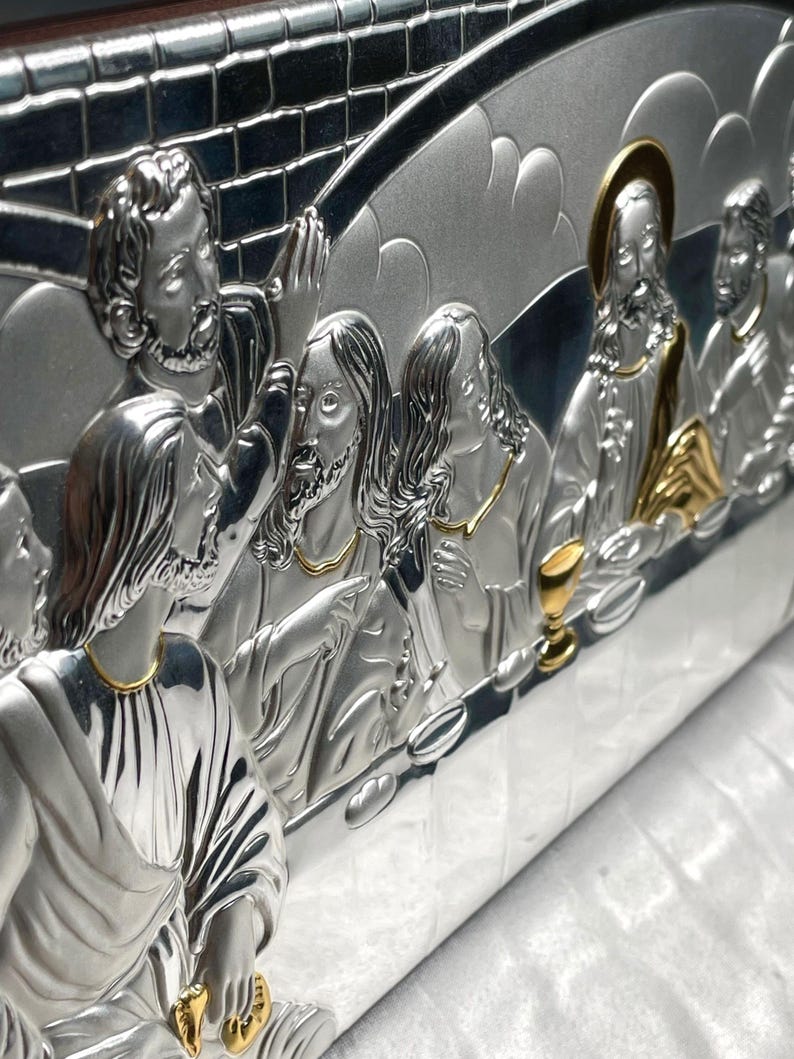 Silver Plated The Last Supper icon, Wall Art with Golden Accents, Religious Home Decor, Orthodox icon, christian gift, Christian wood icon