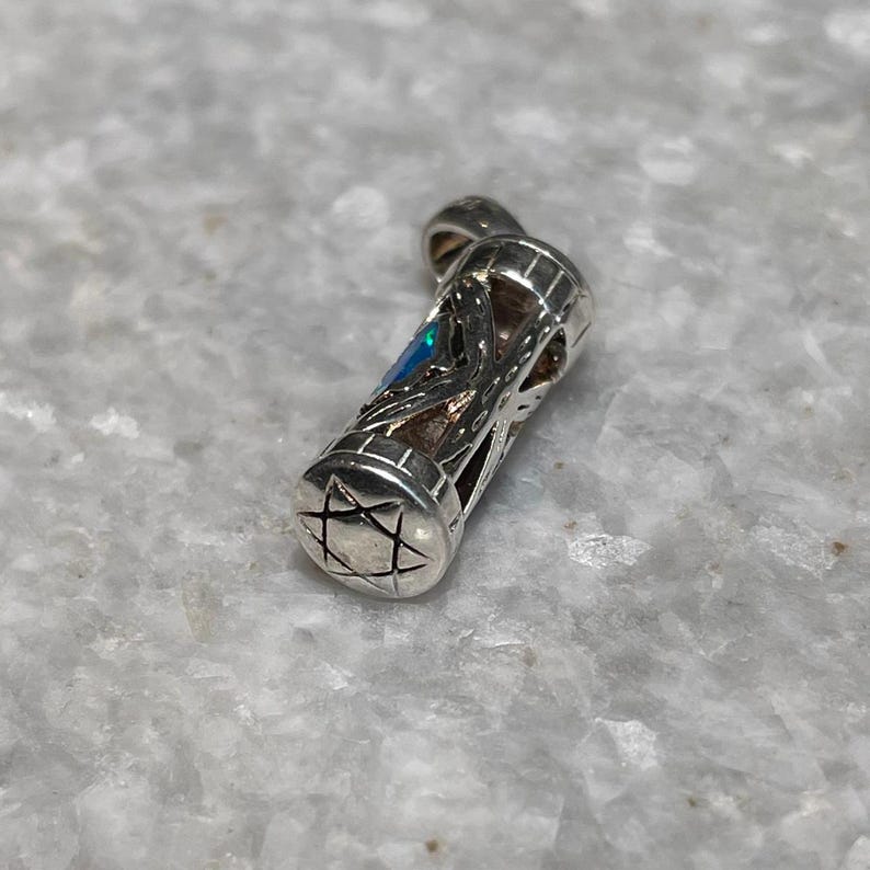 Sterling Silver Mezuzah Pendant with Blue Opal and Star of David Design , opal necklace, jewish jewelry, bat mitzvah gift, silver necklace