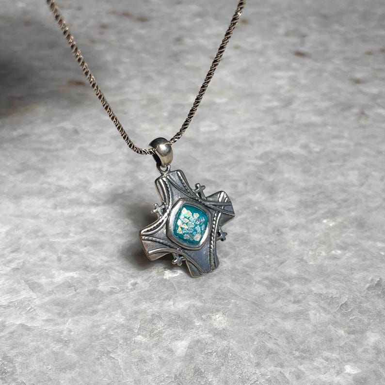 Jerusalem cross Sterling Silver Pendant with roman Glass, 925 silver , Christian gift, gift for her, Unissex , Jerusalem cross , Blessed