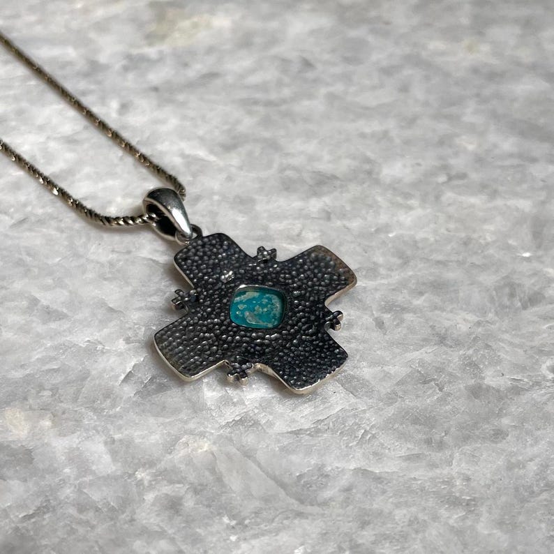 Jerusalem cross Sterling Silver Pendant with roman Glass, 925 silver , Christian gift, gift for her, Unissex , Jerusalem cross , Blessed