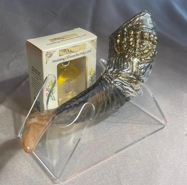 Silver Plated Rams Horn Shofar for Anointing Oil, Messianic, Kosher Polish Shofar, Genuine Shofar Horn, Ram Shofar Horn, Anointing Oil