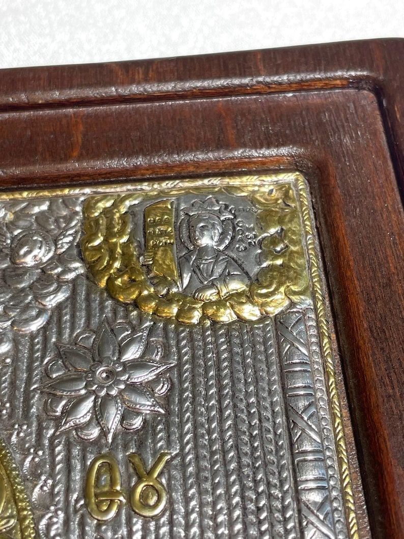 Virgin Mary Icon and child Jesus, silver icon, handmade icon on natural wood, christian gift, , Christian wood icons, Orthodox gifts