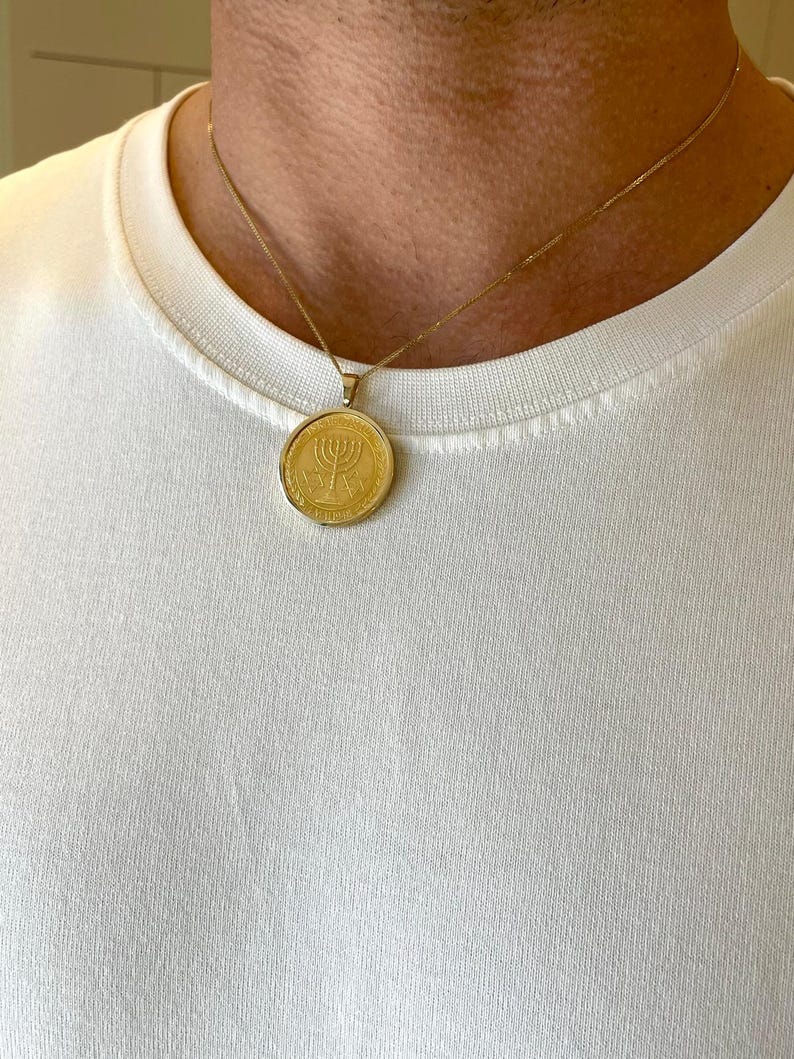 David Ben Gurion Pendant, 14K gold, Yellow gold necklace, Jewish Coin pendant, Coin Jewelry, Coin Jewelry, Christian gift, jewish gift