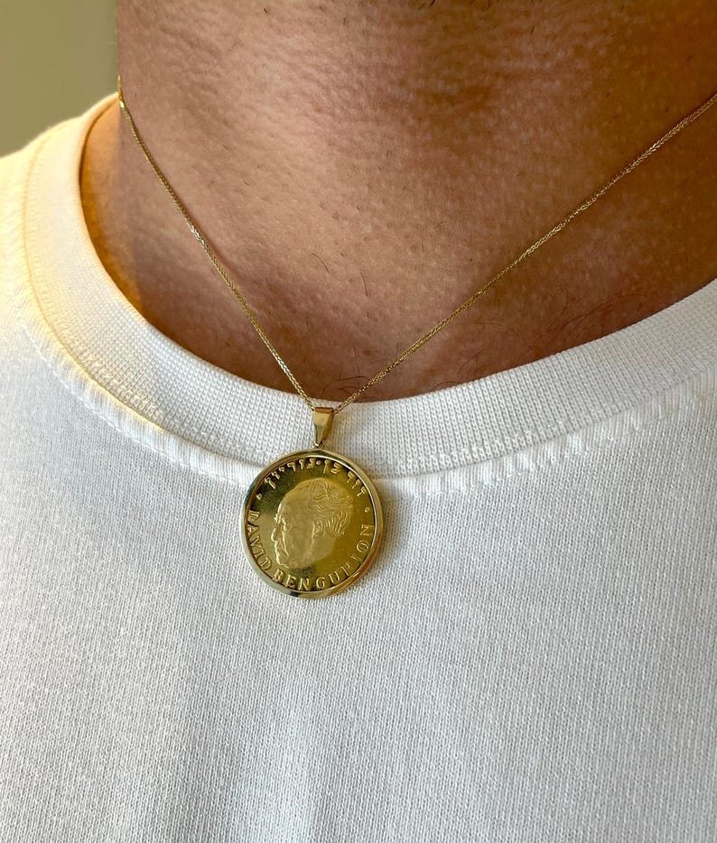 David Ben Gurion Pendant, 14K gold, Yellow gold necklace, Jewish Coin pendant, Coin Jewelry, Coin Jewelry, Christian gift, jewish gift