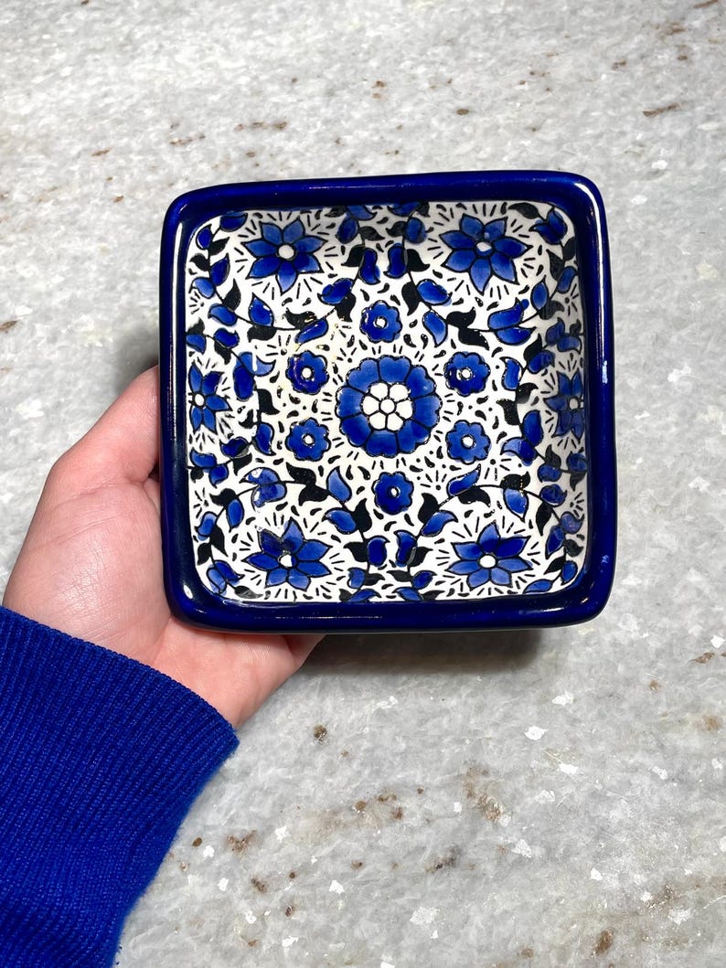 Floral Blue And White Ceramic Plate, Handmade pottery, floral ceramic, Kitchen decor, kitchen set, Judaica gifts, Home Decor, New Home Gift