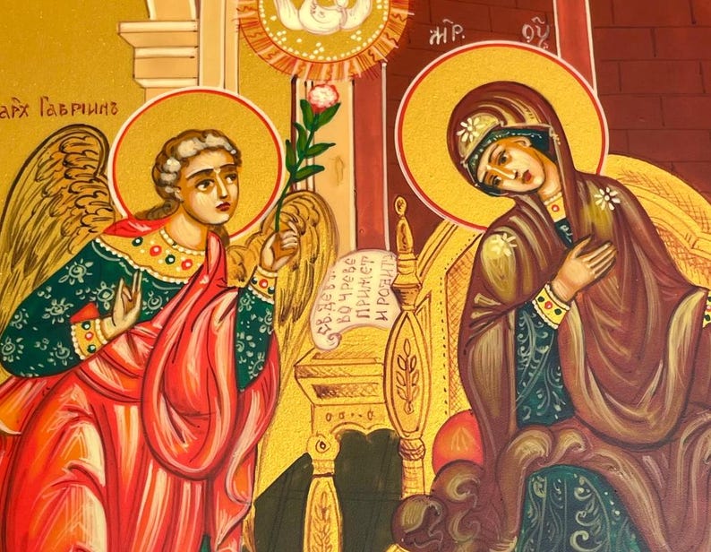 The Significance of the Annunciation of the Blessed Virgin Mary, Hand painted icon, Handmade icon on wood, Christmas Gift, Christian icons